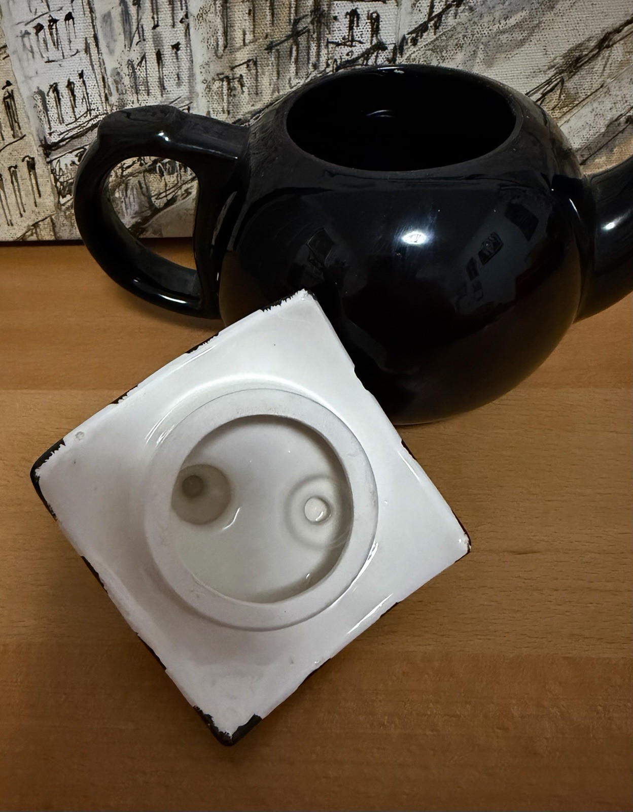 Vintage Black Teapot Checkerboard Estia Gourmet 32 oz. New Without Box.