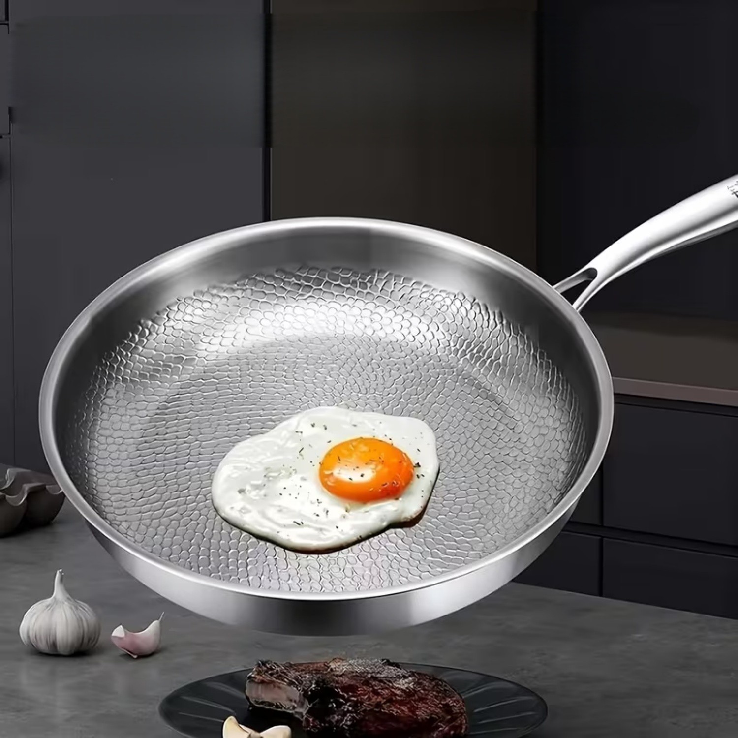 10.2In Titanium Hammered Pan Pro for Cooking, Titanium Pan with Lid Non Stick
