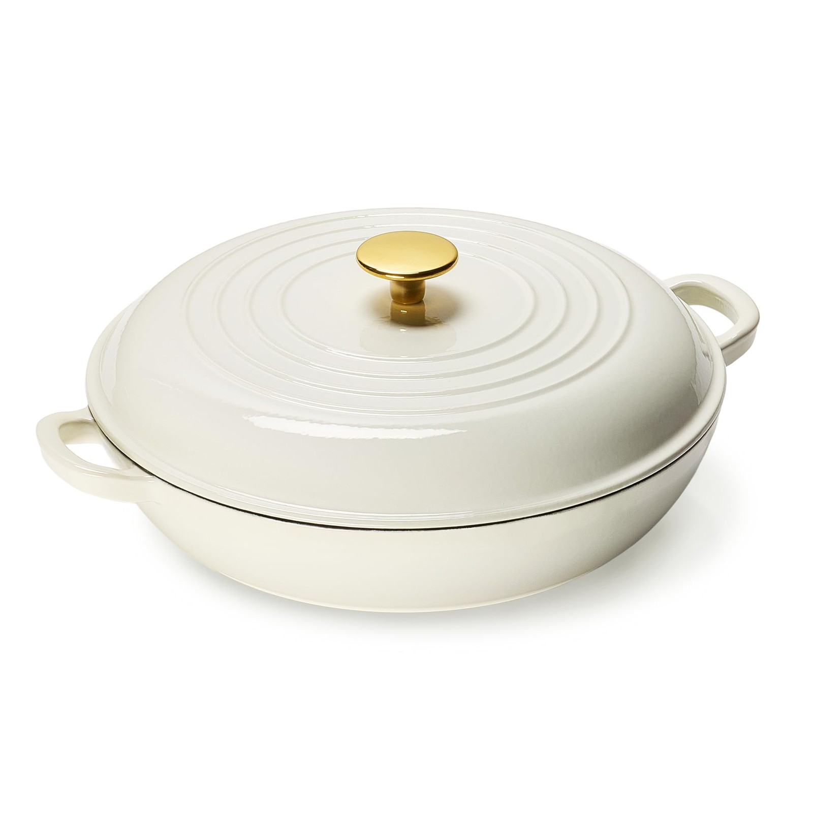 3.5QT Enameled Cast Iron Braiser Pan, Shallow Dutch Oven Casserole Skillets, Non