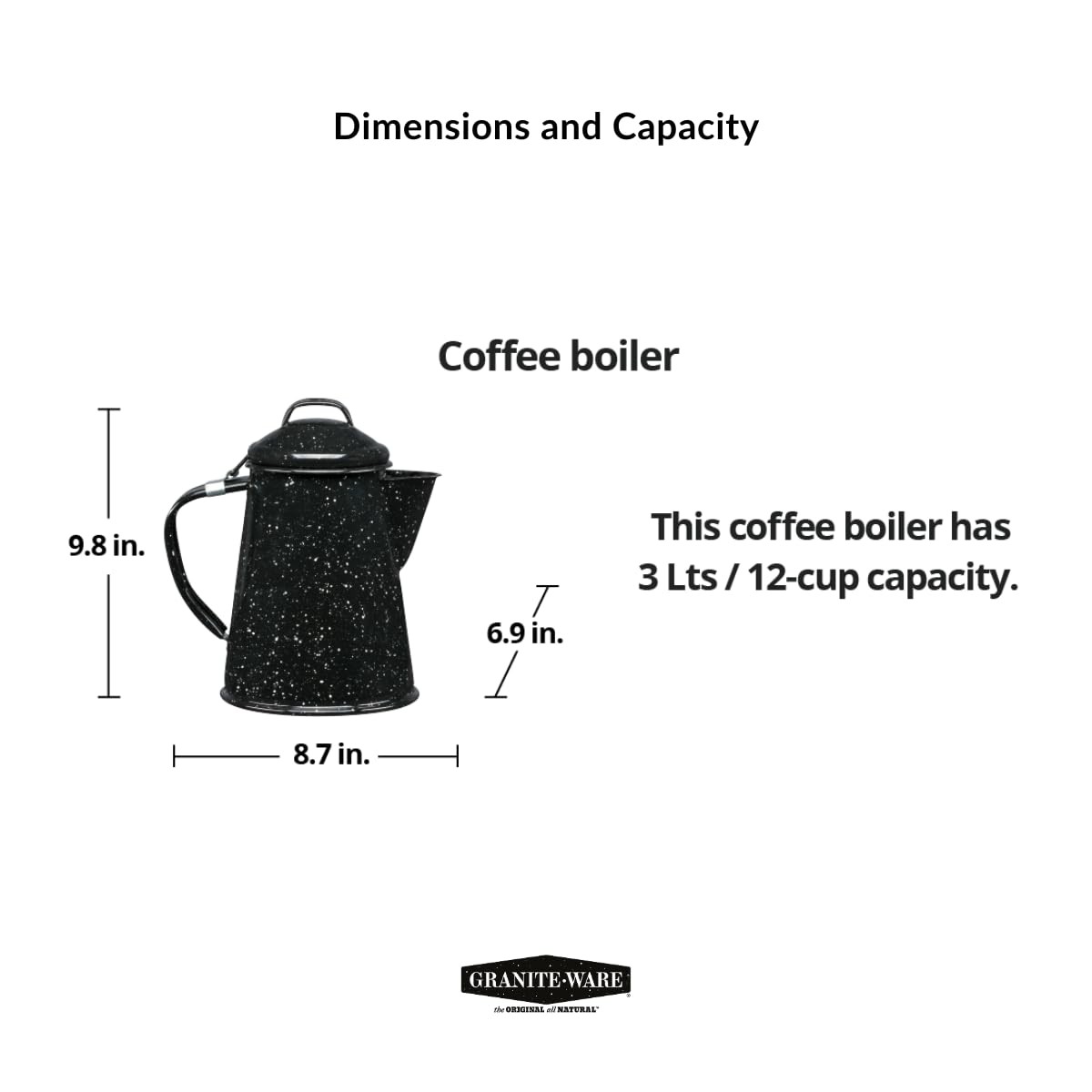 Granite Ware 3 Qt Coffee Boiler. Enameled Steel 12 cups capacity. Perfect for ca