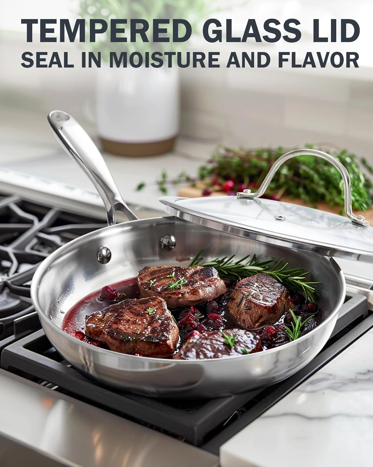 10-Inch Stainless Steel Frying Pan with Lid – Multi-Ply Clad Skillet