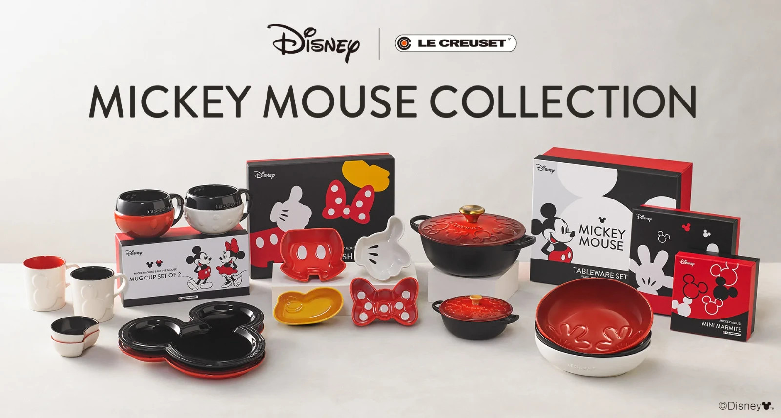Le Creuset Cast Iron Mickey Mouse Marmite 18cm 1.5Qt Cherry Red Black Gold Knob