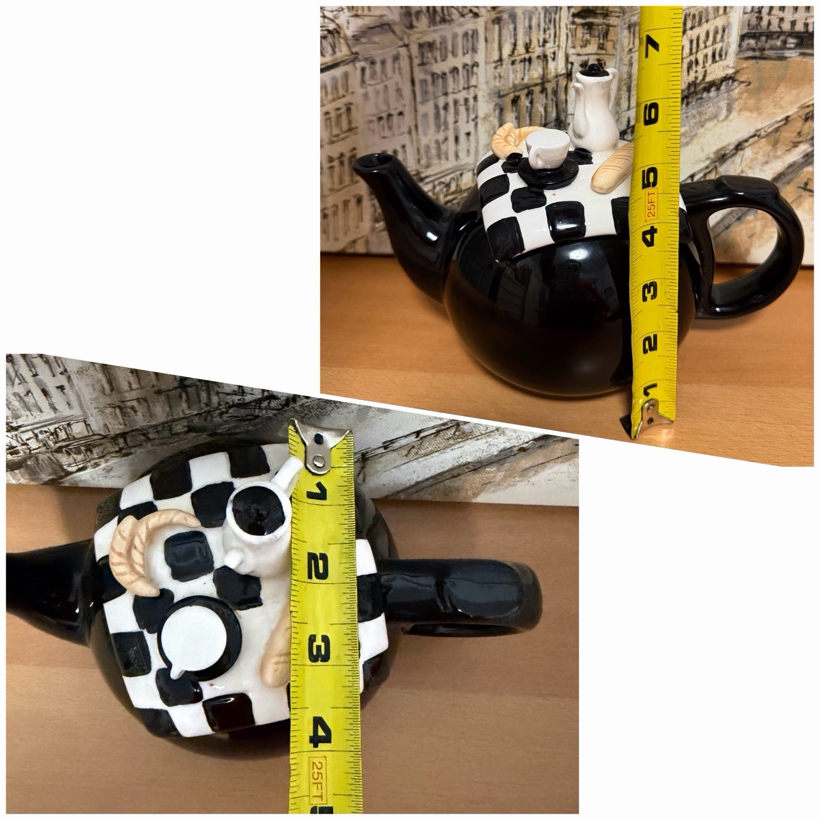 Vintage Black Teapot Checkerboard Estia Gourmet 32 oz. New Without Box.