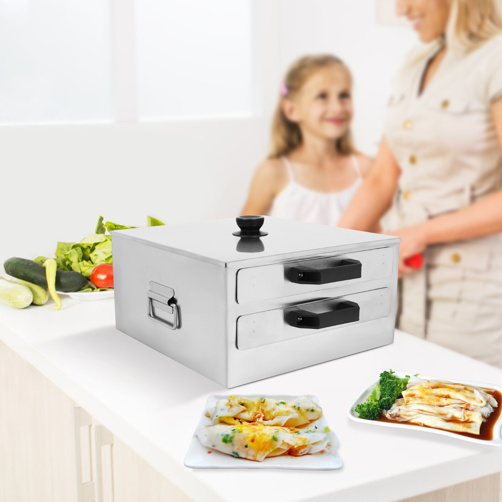 Rice Noodle Roll Machine 2-layer Stainless Steel Steamed Vermicelli Roll Steamer
