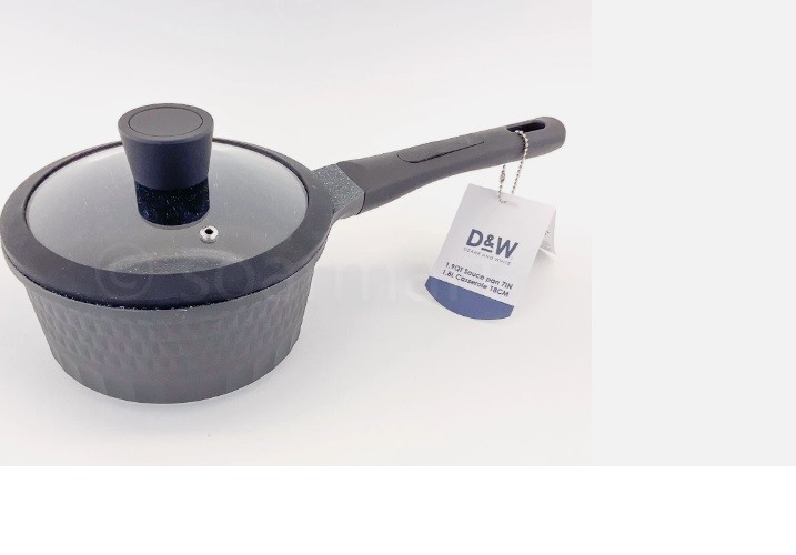 Premium Saucepan Casserole NonStick With Lid 7 inch 1.9 Qt Black Deane&White New