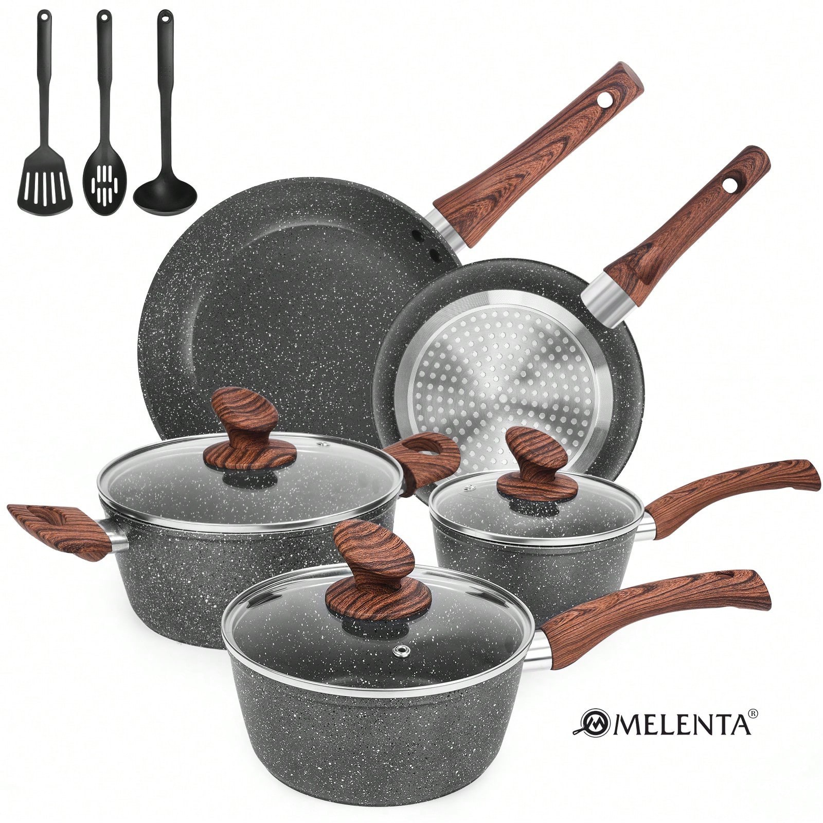 11pc Granite Pots and Pans Set Nonstick Cookware Induction Die-Cast Kitchen NEW
