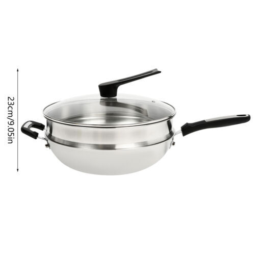 Large Honeycomb Wok Pan with Lid & Stainless Steel Steamer Cooking Pot Nonstick