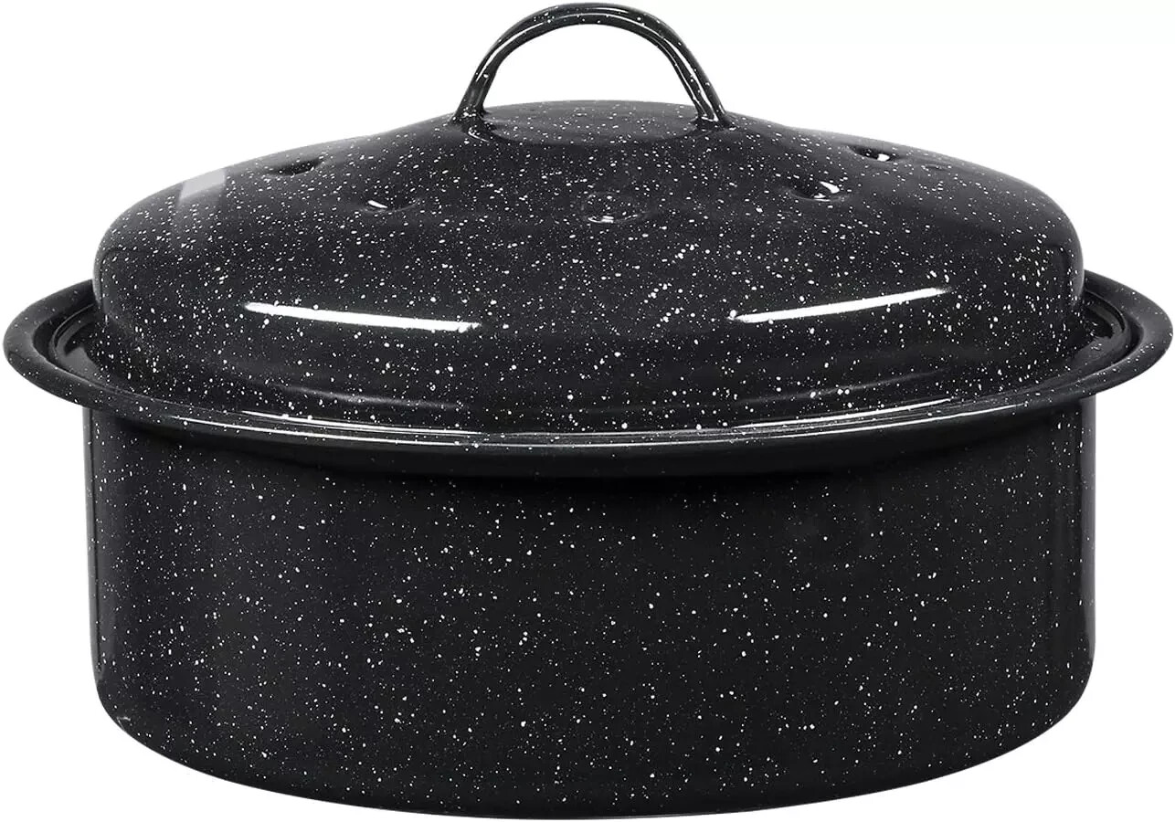 Granite Ware 3 lb. Capacity Covered Round Roaster, Speckled Black Enamel on Stee