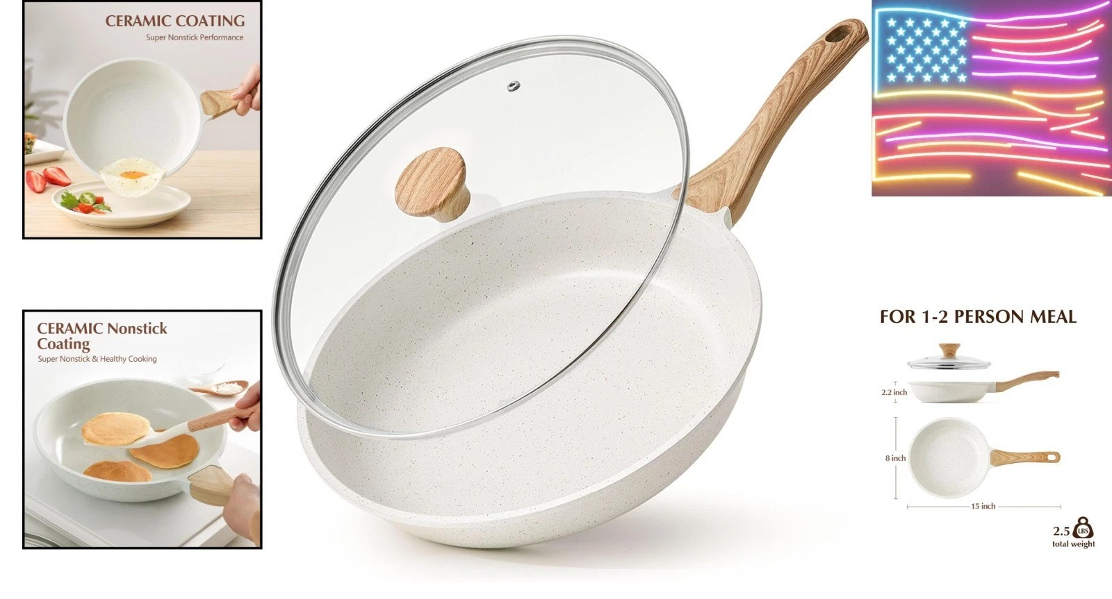 Nonstick Ceramic Frying Pan with Lid 8/9.5/10/11/12.5 Inch Omelet Pan Skillet..,