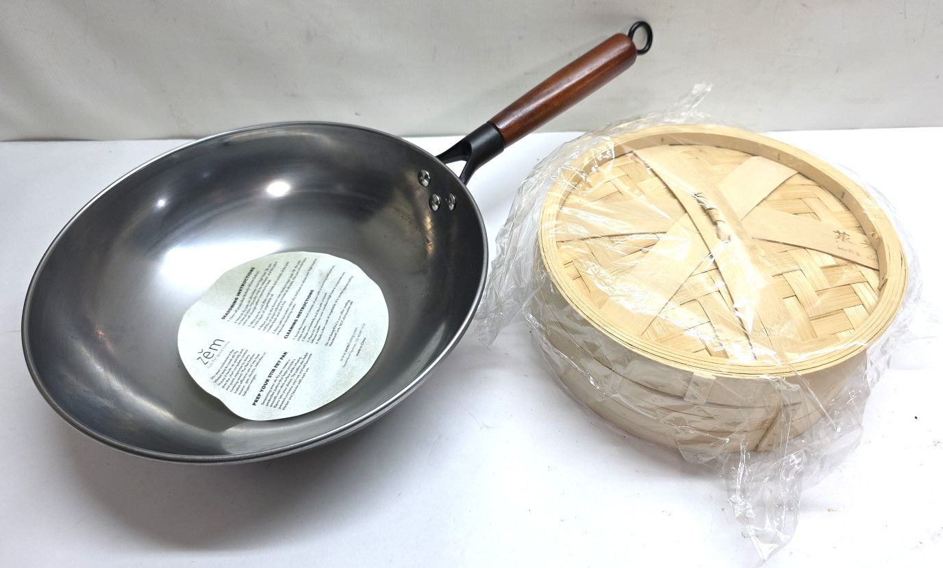 Zem Living 12″ Stir Fry Pan & Bamboo Steamer Stainless Steel Combo Pack