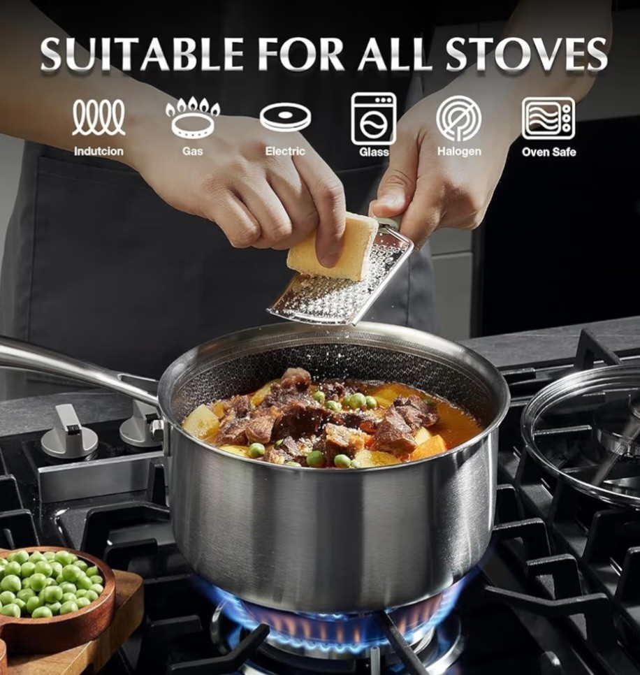KOCH SYSTEME CS Hybrid Nonstick Stainless Steel Sauce Pan 3QT Tri-ply Silver