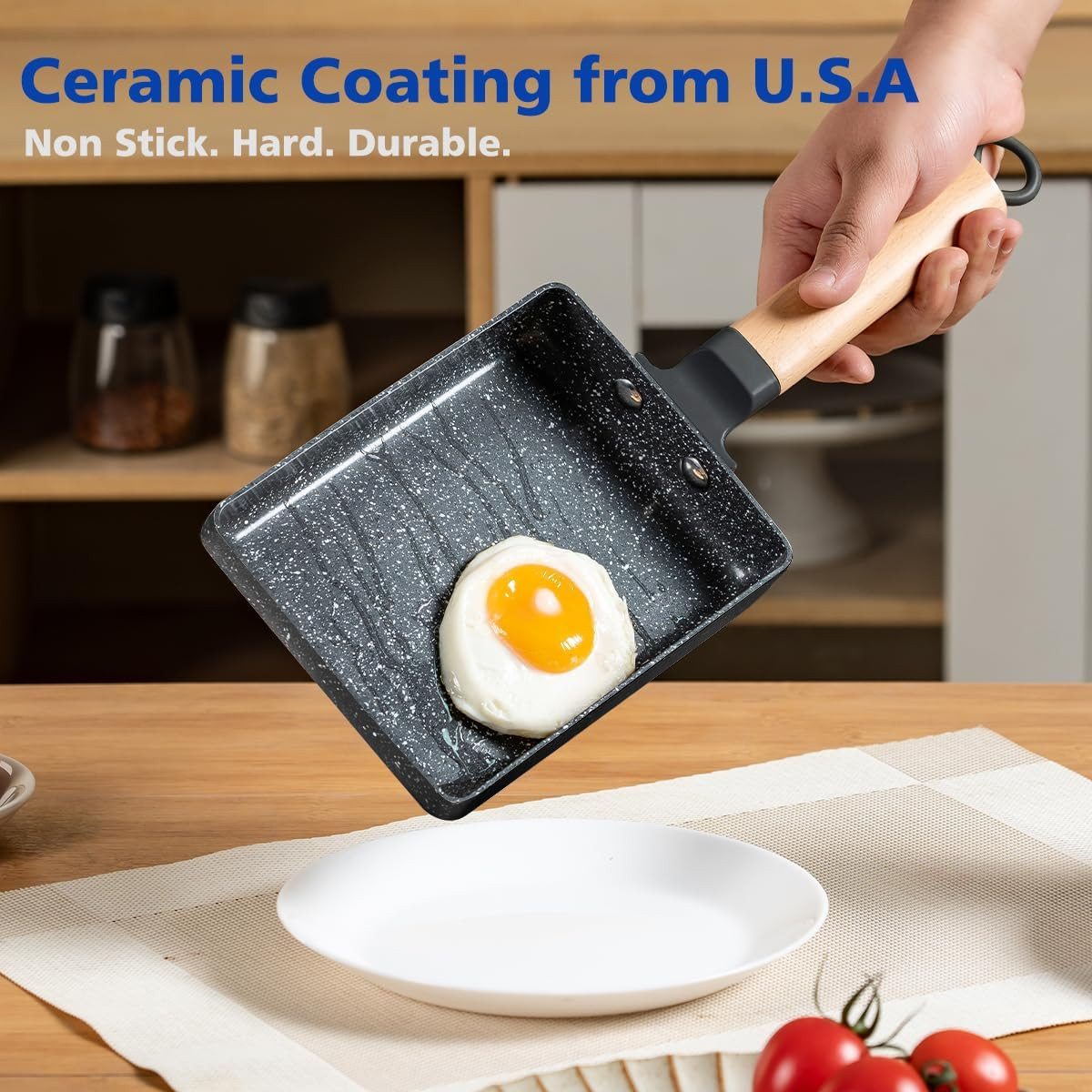 Ceramic Coating Square Japanese Tamagoyaki Omelette Small Skillet, Non-stick Rec