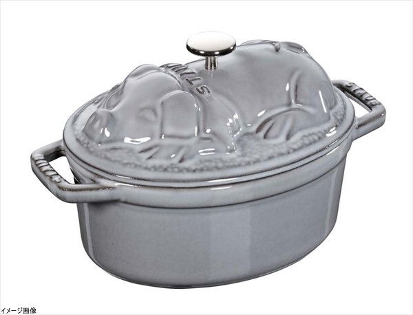 Staub Piggy Cocotte Oval 17cm 6.7in Graphite Grey Cast Iron Dutch Oven Casserole