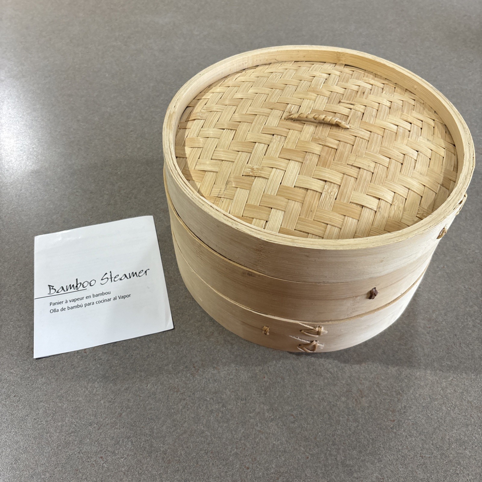 BAMBOO STEAMER 10″ NON STICK NEW OPEN BOX 10 INCH VEGGIE STEAMERW/ CARE INSTRUCT
