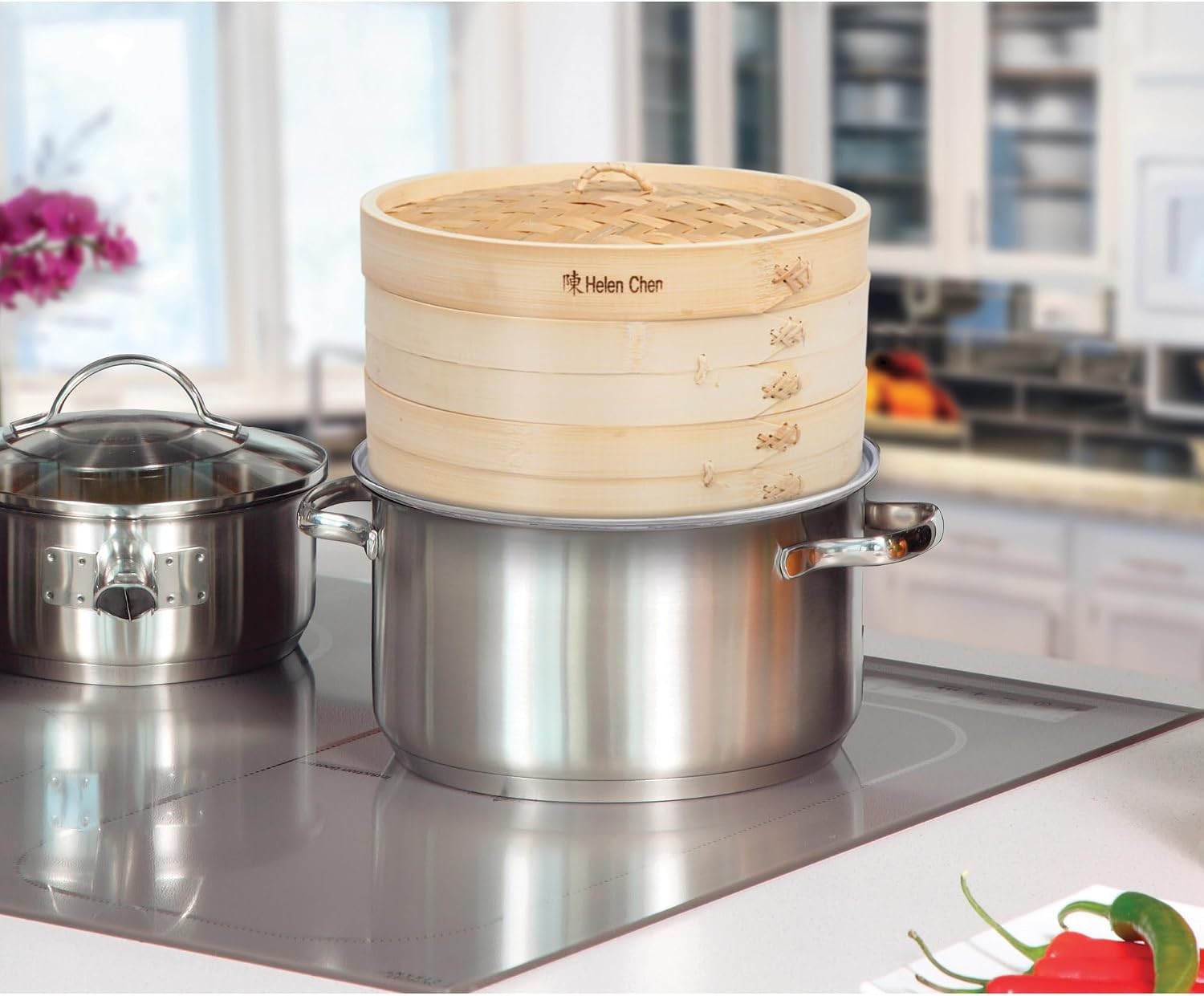 Bamboo Food Steamer W/ Lid 100% Natural Bamboo Basket Steamers Cooking Dumplings