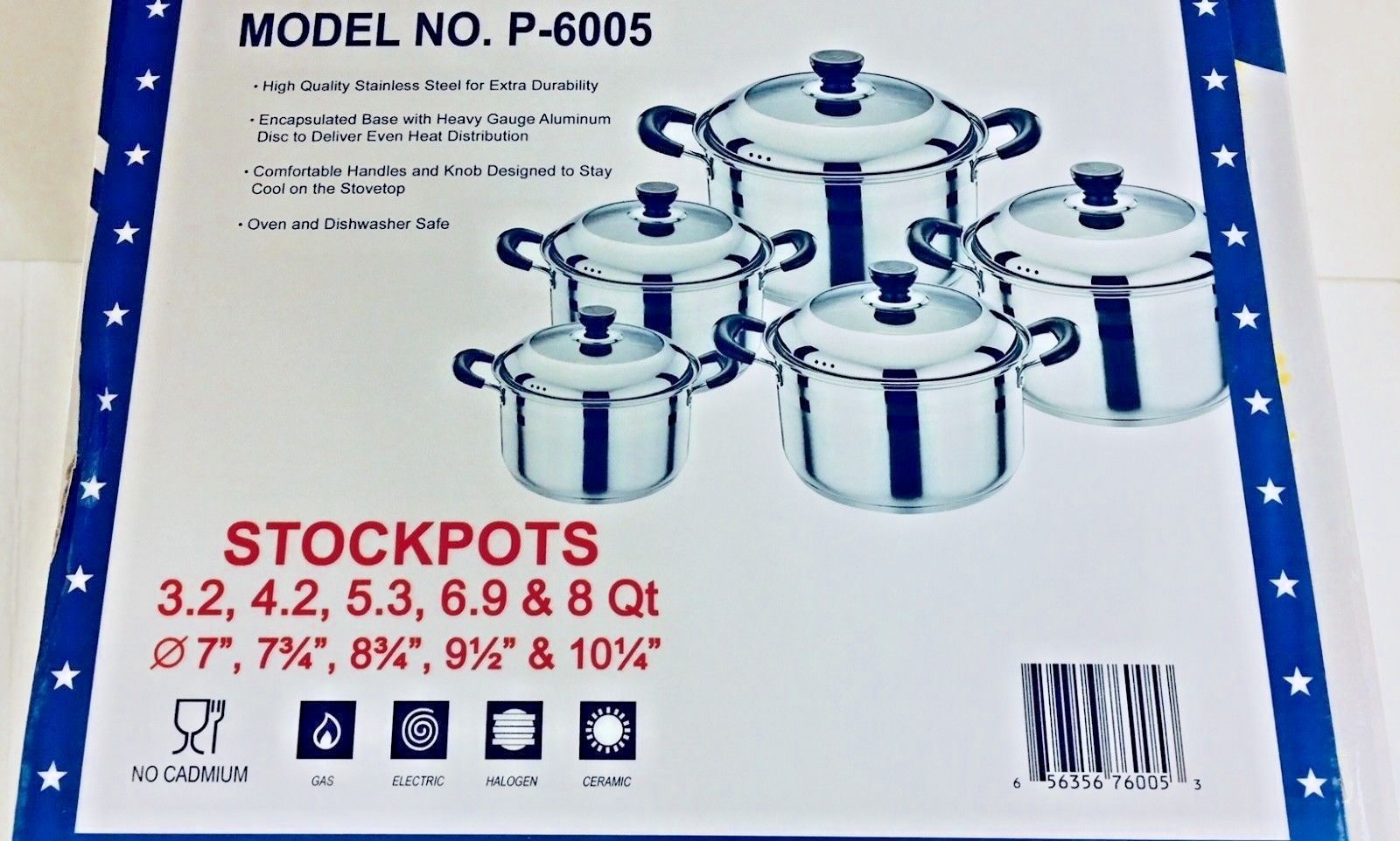 10 Pcs/Set Stainless Steel Stock Pots With Glass Lid 3.2 – 8.5 QT/ # P-6005