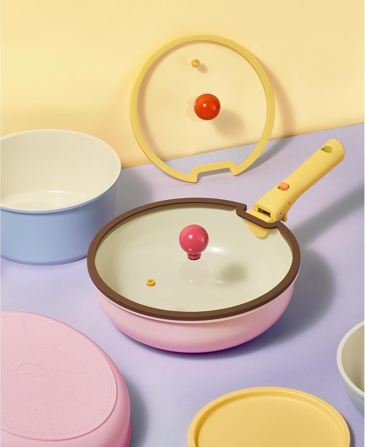 20pc Ceramic Nonstick Cookware Set, Detachable Handles, Limited Edition Colorful