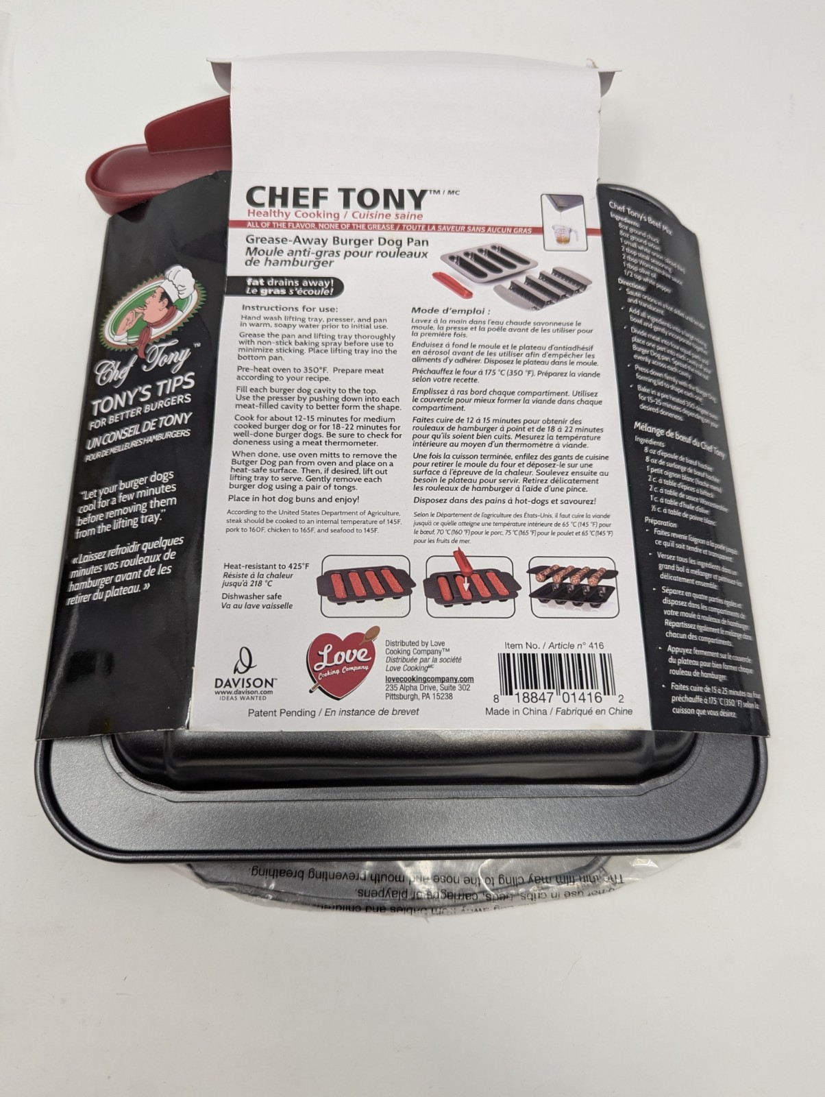 Chef Tony Grease Away 2 Part Burger & Hot Dog Non Stick Pan Carbon Steel