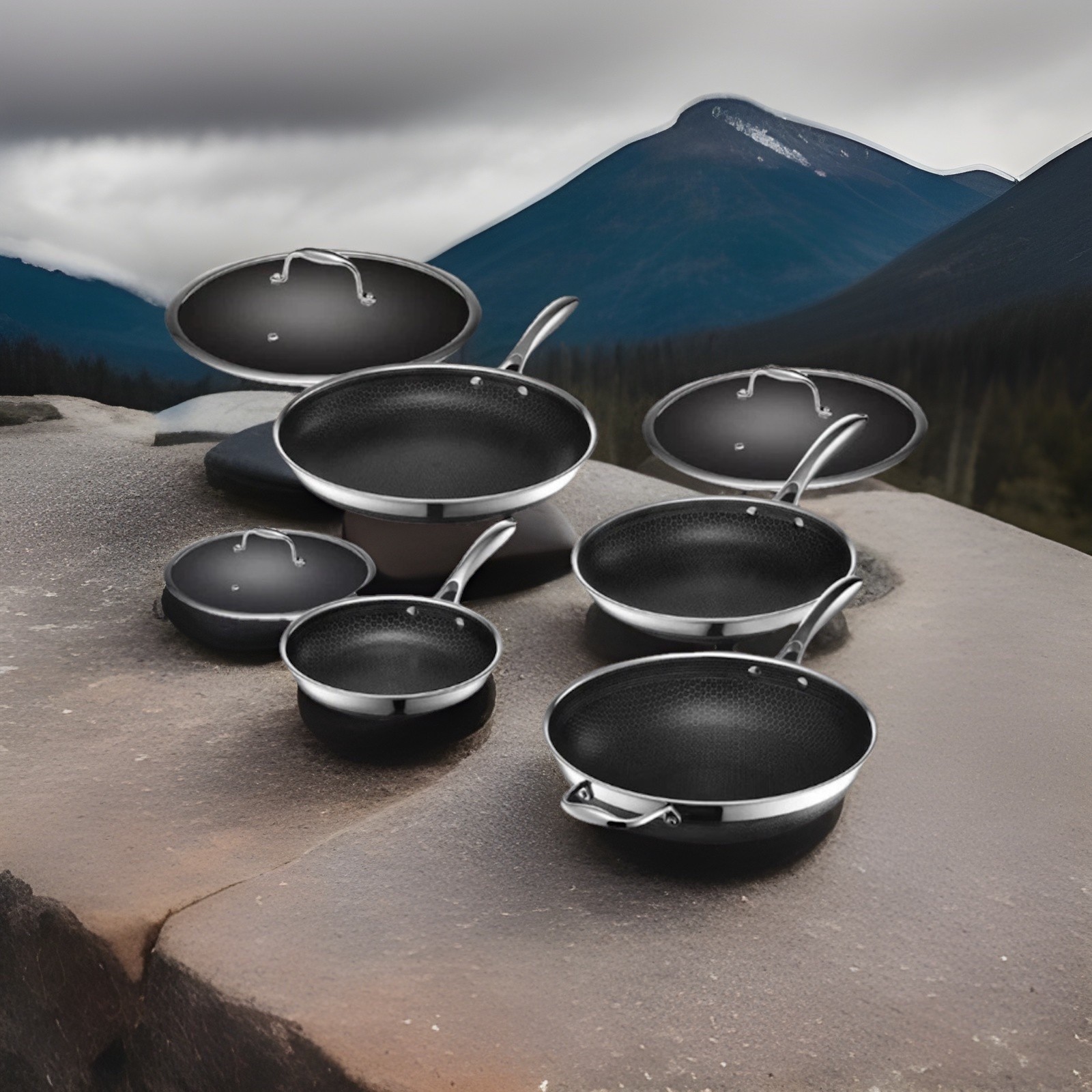 HexClad Hybrid Nonstick 7-Piece Cookware Set Compatible with All Cooktop 12” Wok