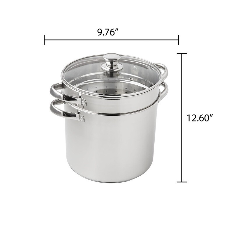 4 Piece Stainless Steel Multi Cooker Set W/ Glass Lid Steamer Colander Pot New