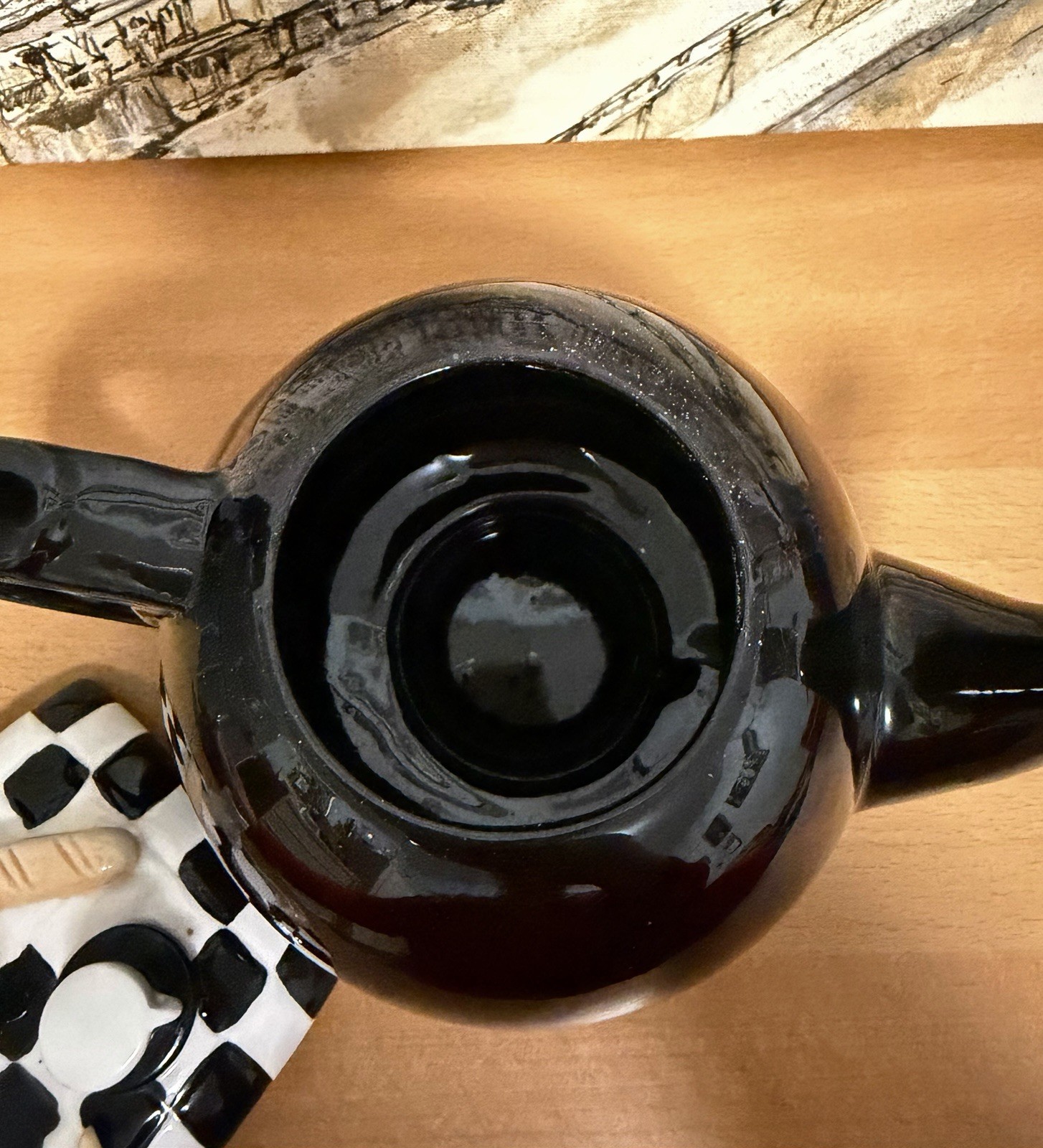 Vintage Black Teapot Checkerboard Estia Gourmet 32 oz. New Without Box.