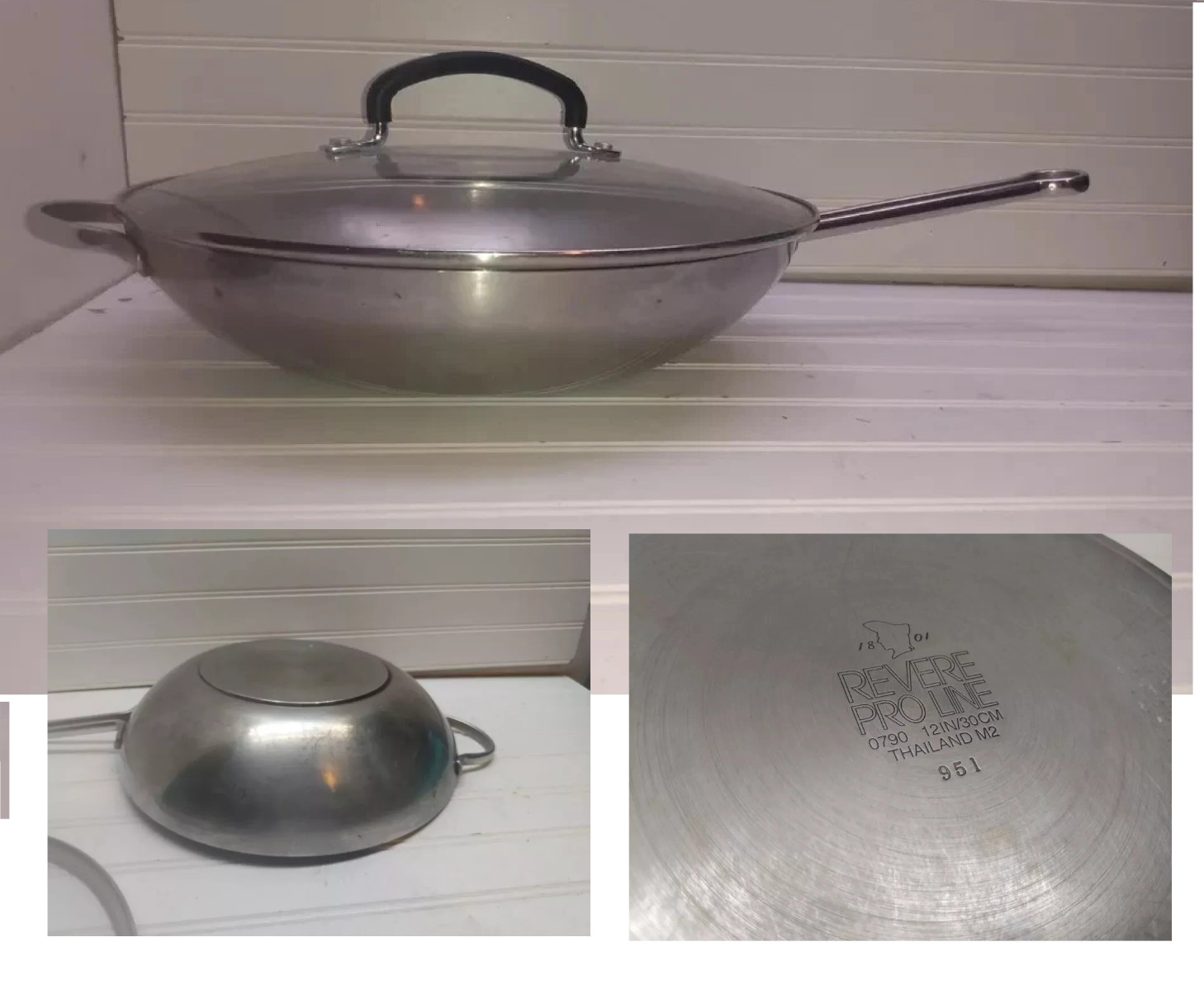 Revere Ware Proline Wok 5 Qt Copper Core Stainless 12″ Skillet Fry Saute Pan Lid