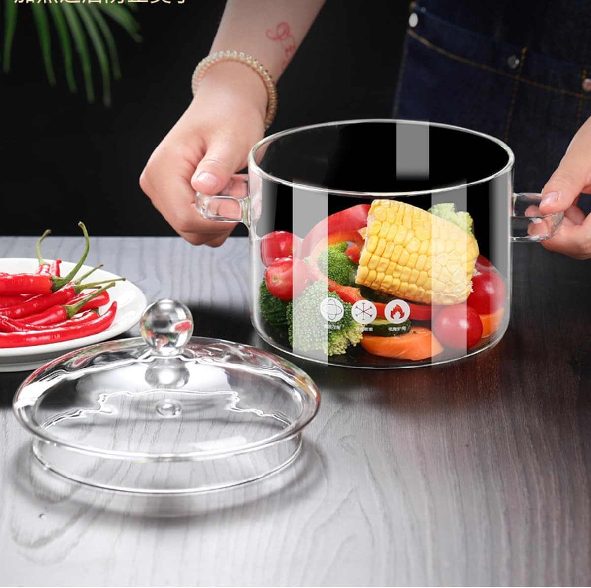 1.7L Glass Cooking Pot Heat-Resistant Borosilicate Glass Saucepan W/ Cover New