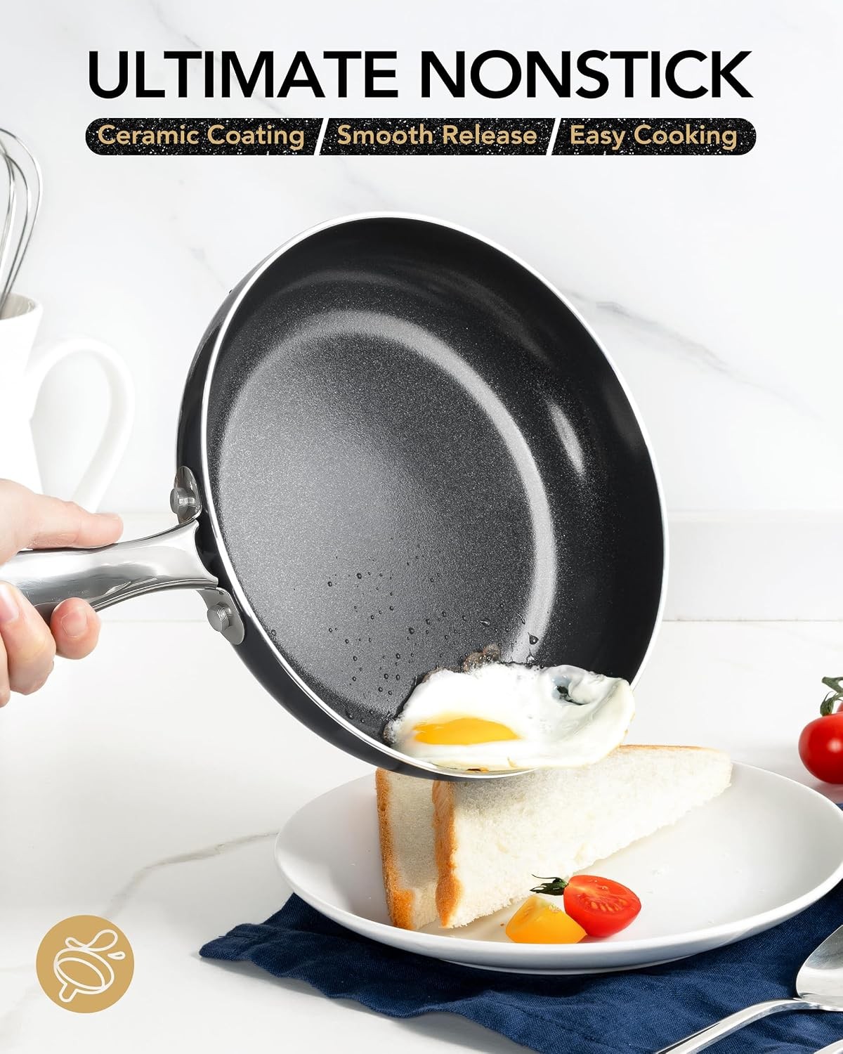Ceramic Frying Pan – 10 Inch Frying Pan Nonstick with Lid, Non-Toxic Skillet