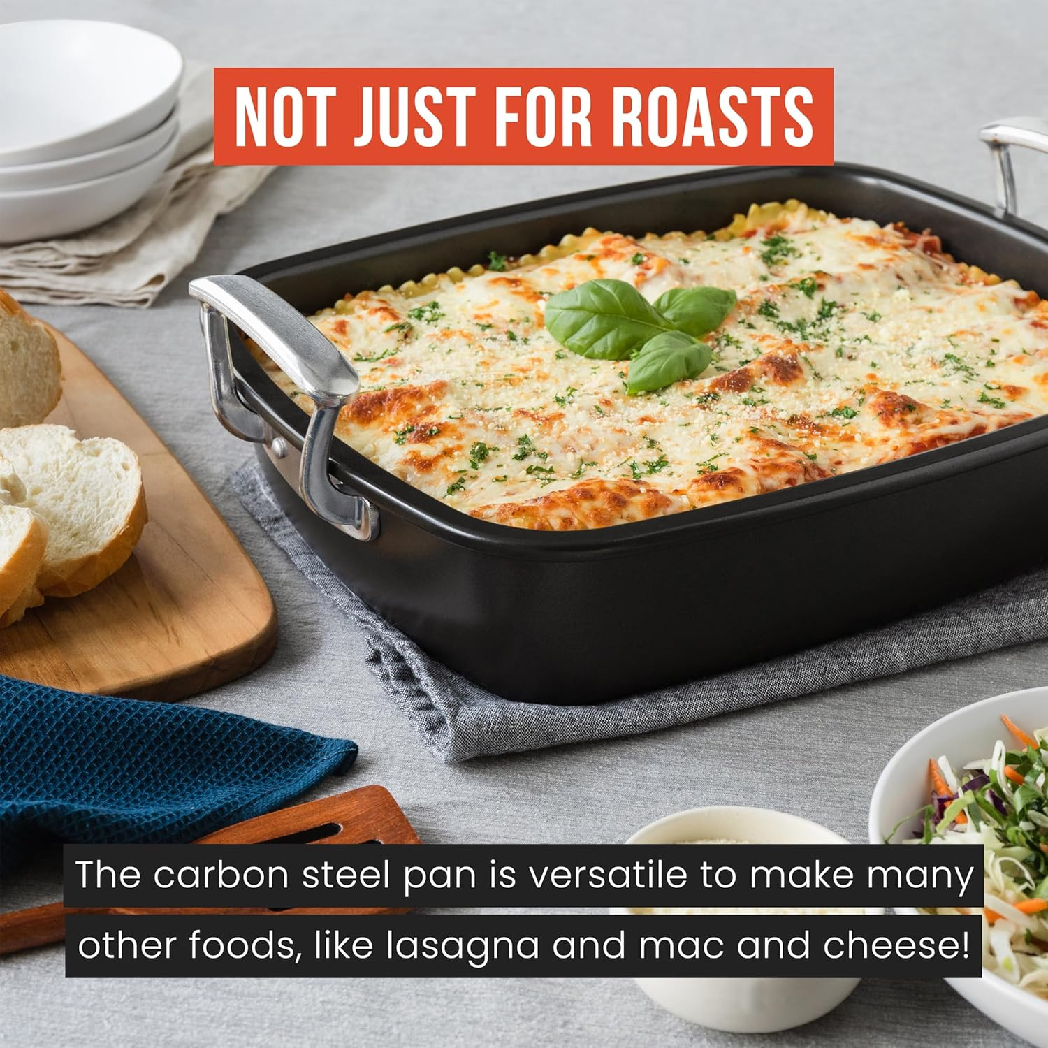 Extra-Large Carbon Steel Roasting Pan with U-Rack for Perfect Roasts