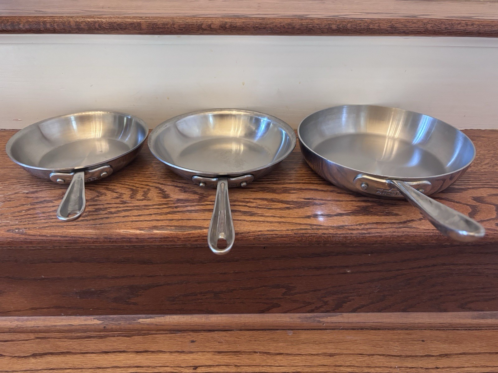Lot 3 All Clad Stainless Steel 7”, 8” , & 9” Sauté Frying Pan Skillet