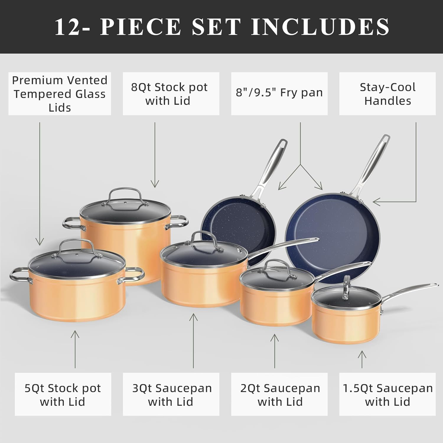 Duralon Blue Ceramic Nonstick Cookware Set – PFAS Free & Scratch-Resistant