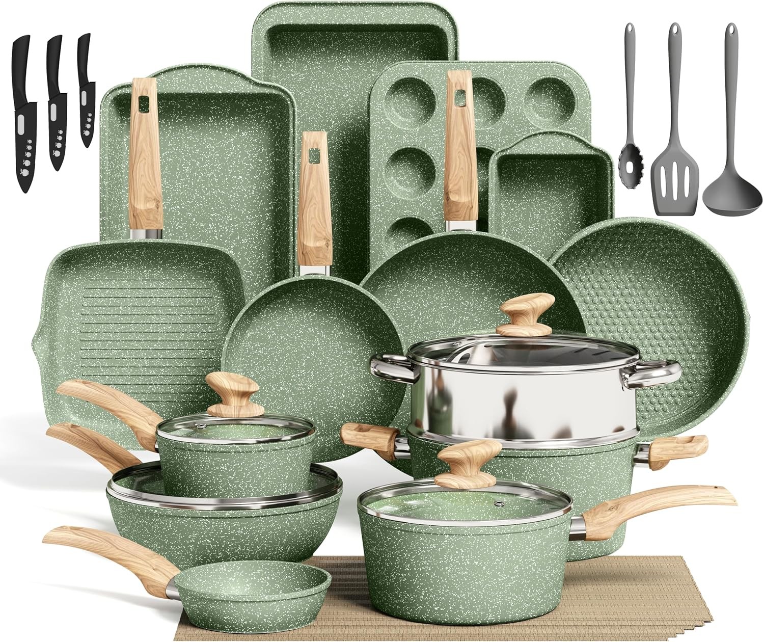 Kitchen Academy Pots and Pans Set Nonstick, 30 Pieces Induction Kitchen Cookware