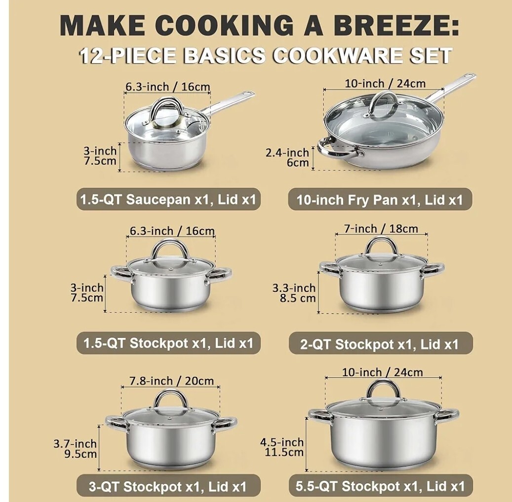 12-Piece Stainless Steel Cookware Set