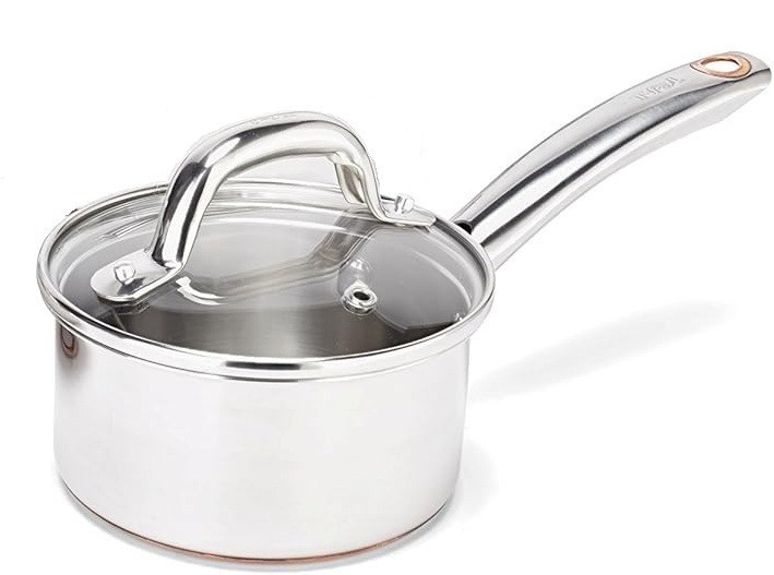 T-fal 1-Qt Ultimate Stainless Steel and Copper- Multi-Layer Sauce pan with Lid