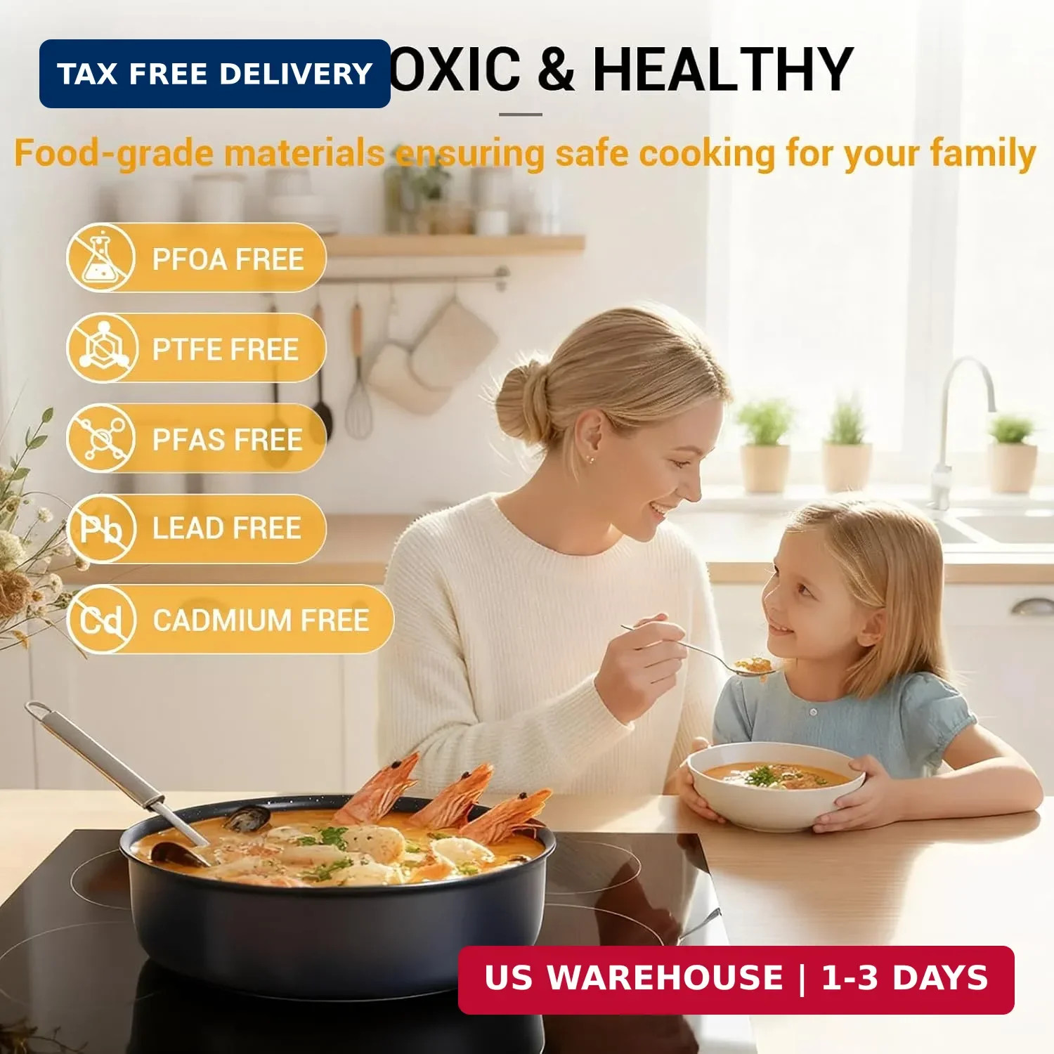 Ammeloo 21-Piece Ceramic Pots and Pans Set Non Stick with Detachable Handles and