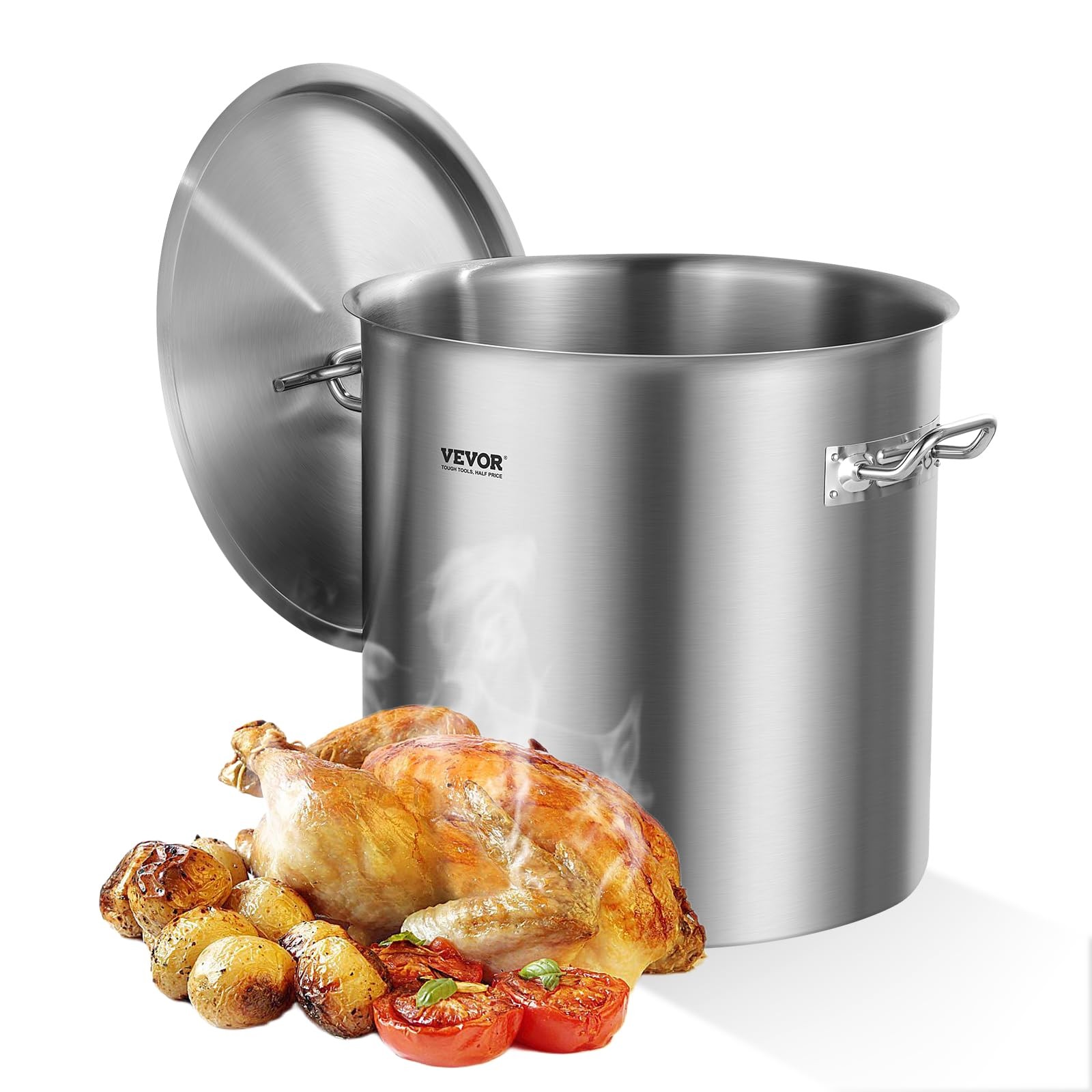 VEVOR Stainless Steel Stockpot 53 Quart Large with Lid Silver