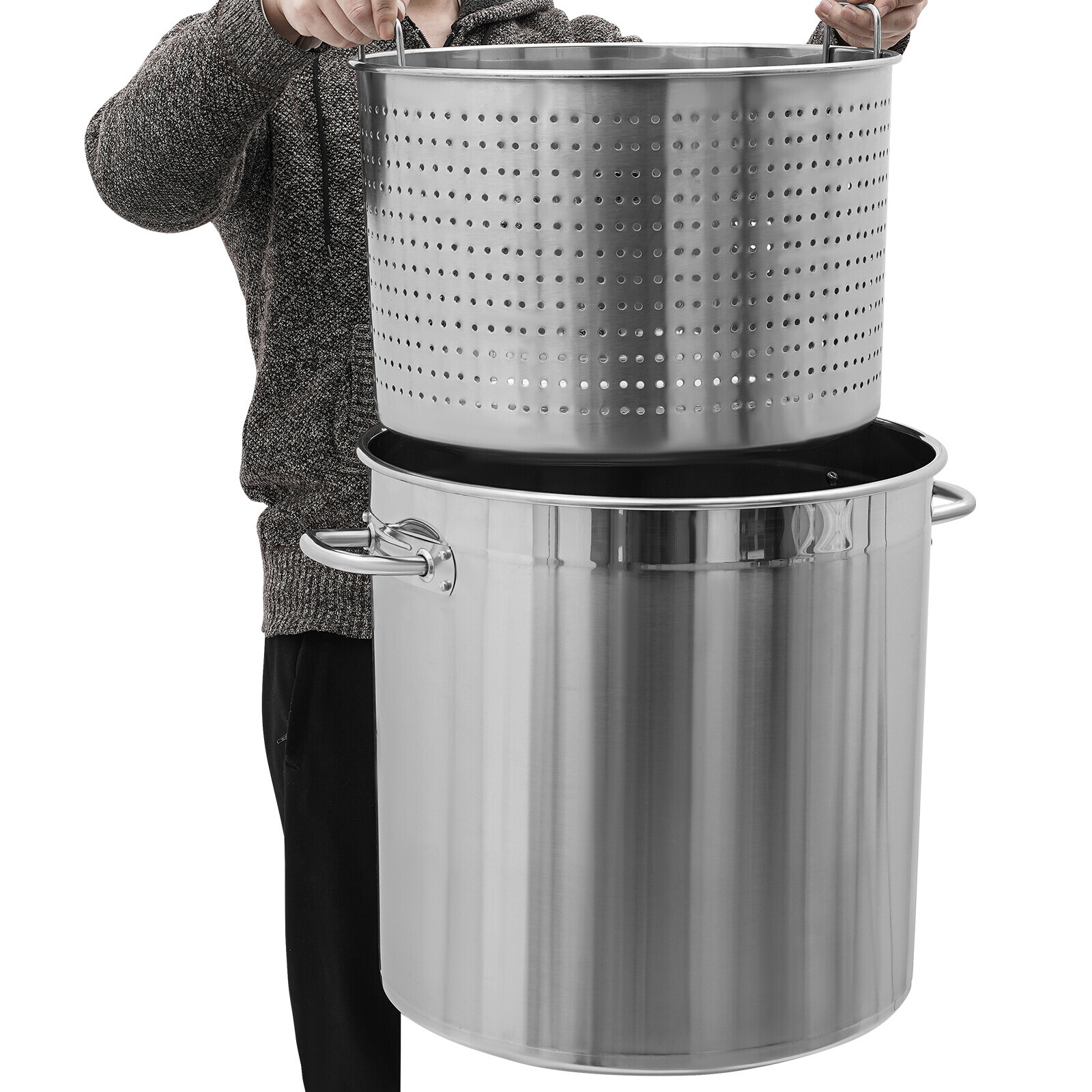 78 QT Stainless Steel Seafood Boil Pot With Basket Heavy Duty Cooking Pot W/ Lid