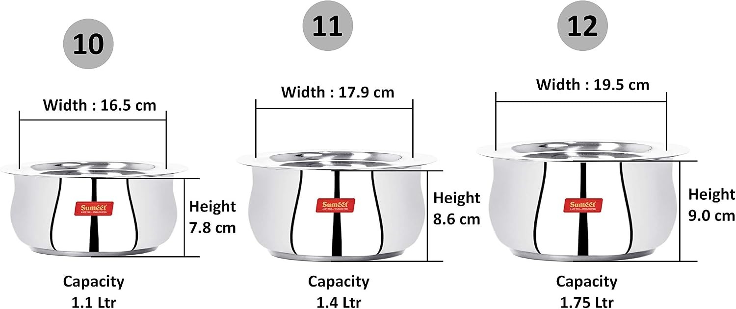 Stainless Steel Cookware Set With Lid, 1.6, 2.1 Liters, 3 Piece (Steel)