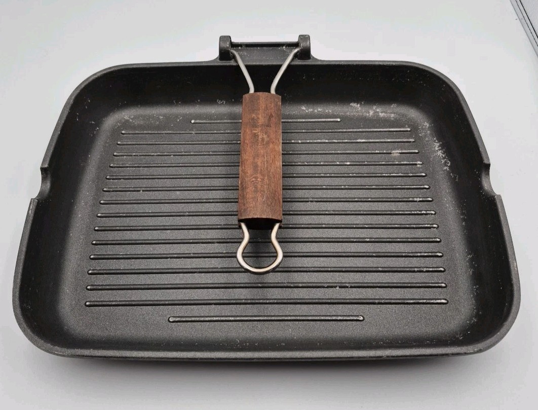 ROCH GUSS Grand Chef Large 13″ Flat Grill Pan Rectangle Folding Handle ITALY