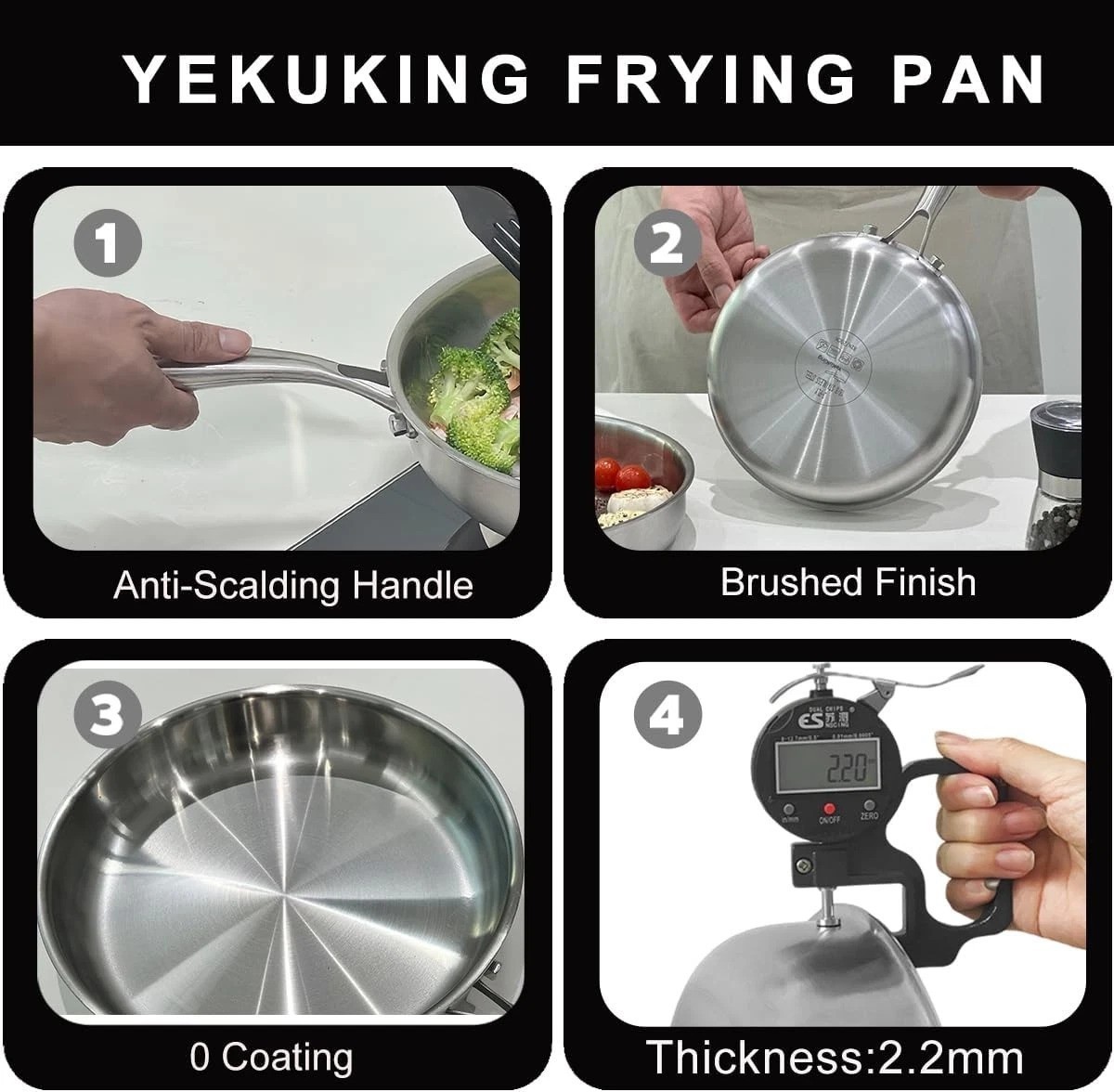 Tri-ply Stainless Steel Frying Pan 8 Inch Small Skillet for Chef’s Cooking Pa…