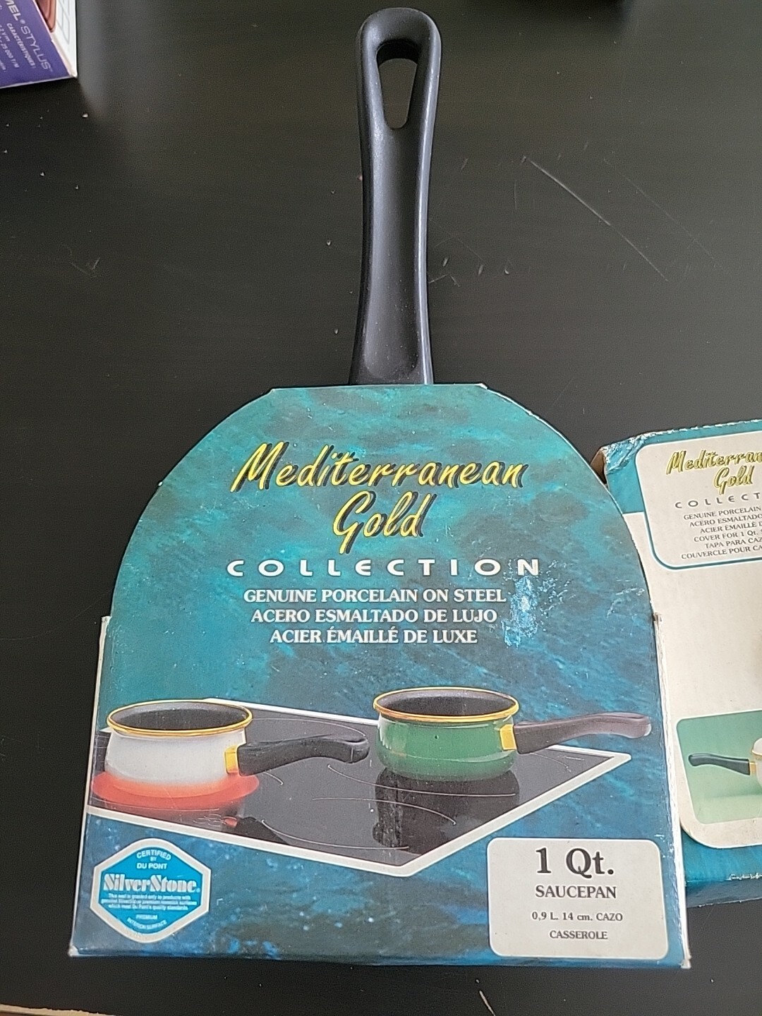 Mediterranean Gold 1 Qt Saucepan | Granite White Gold Rim | Silverstone Pot NEW