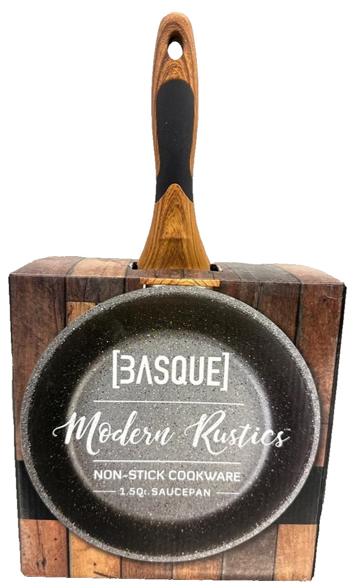 NEW Basque Modern Rustics Matte Black Non-Stick 1.5 QT Saucepan Induction Bottom
