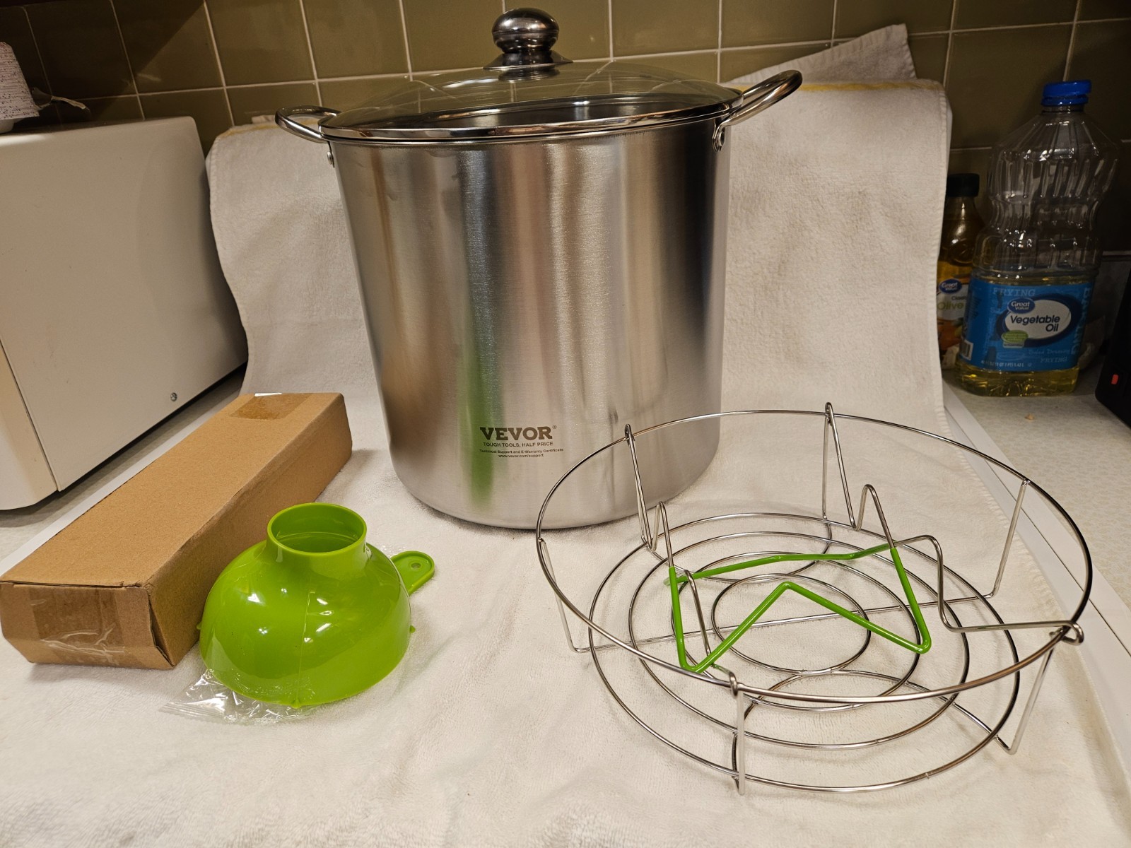 Vevor 21Qt. Stainless Steel Waterbath Canning Pot Glass Lid Rack New in Box