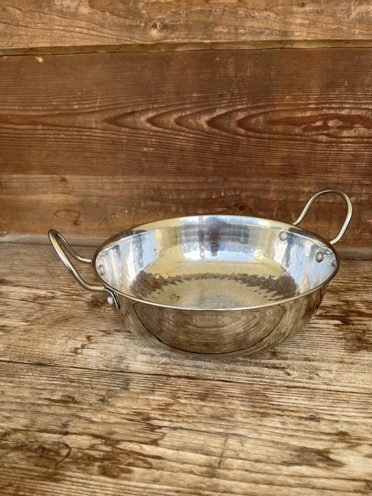 Heavy Gauge Stainless Steel Hammered Two Handle Indian Kadhai Pan