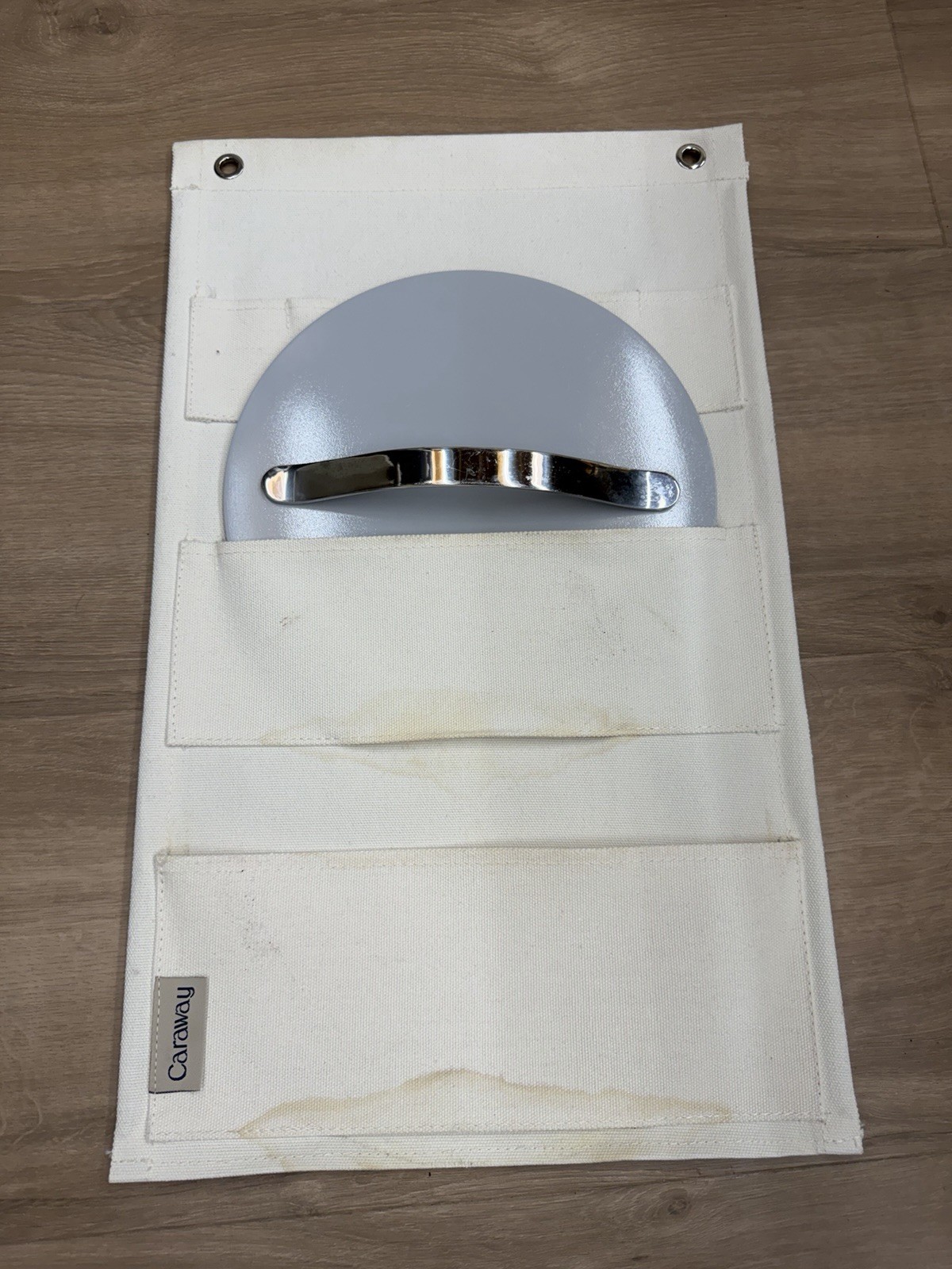 3-slot Used Caraway storage system to house any Caraway lid, size & material