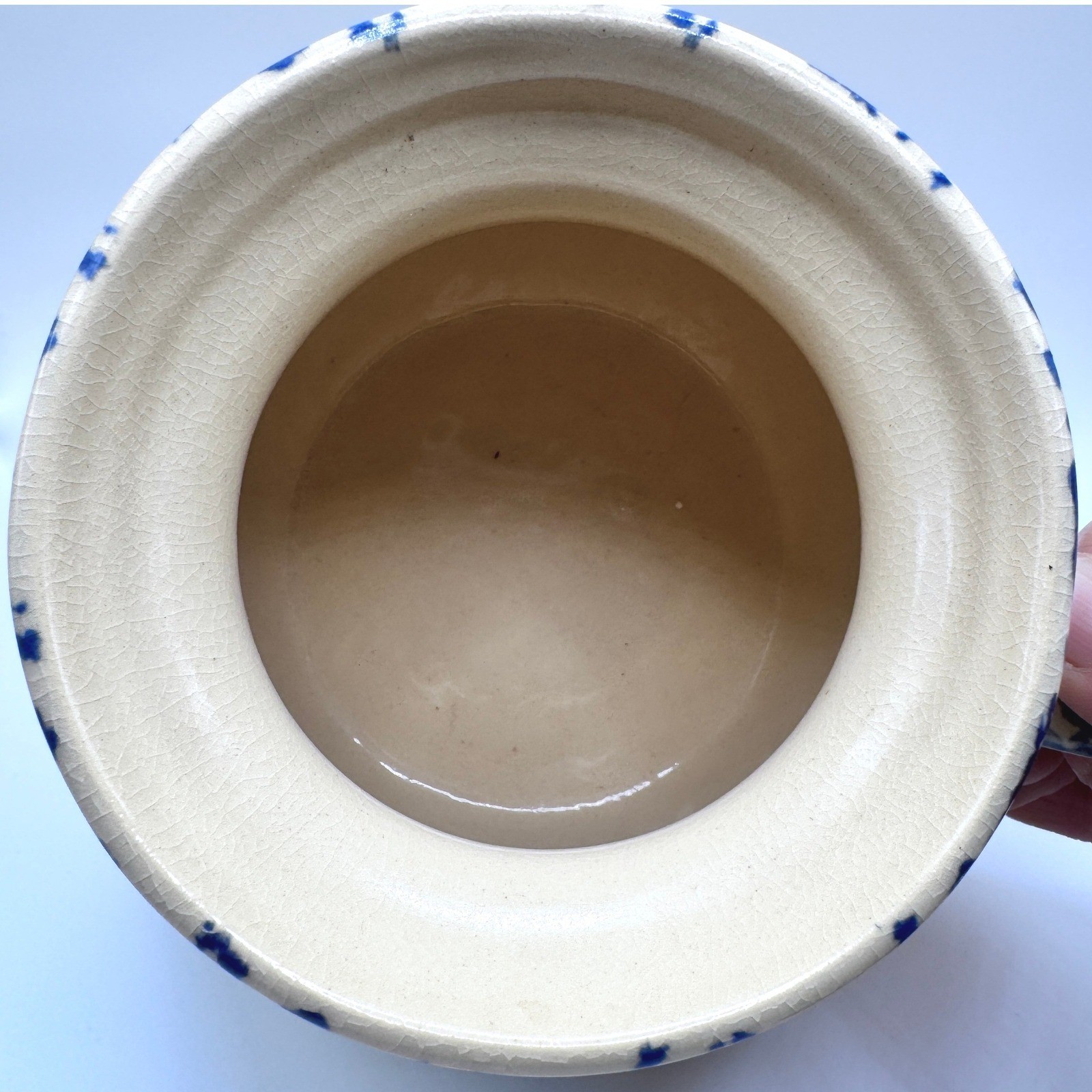 Robinson Ransbottom Spongeware Pottery Bean Crock Cookie Jar Blue Roseville USA