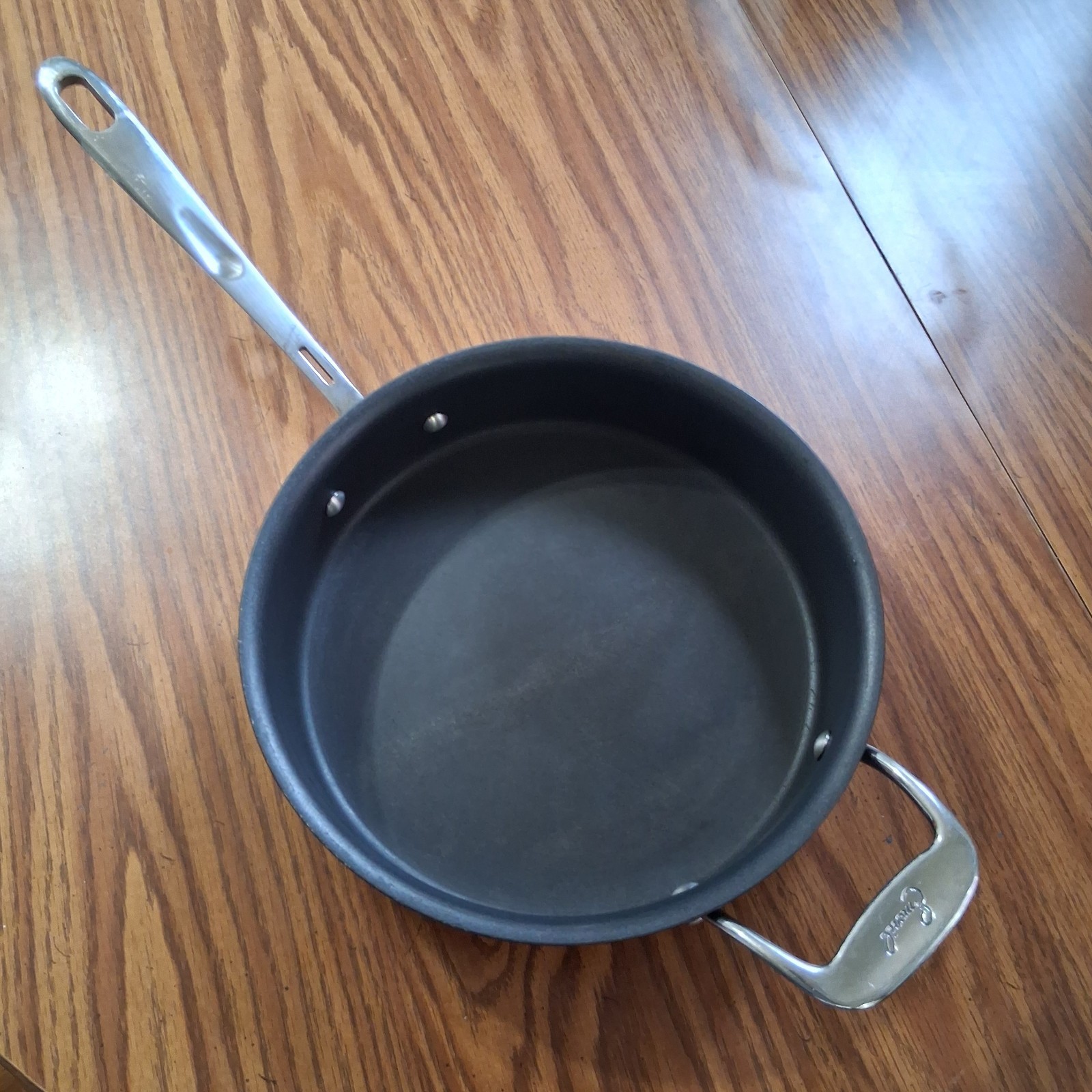 Emeril 3 QT All-Clad Saute Pan Non-Stick Long Handle Black Silver One-Piece