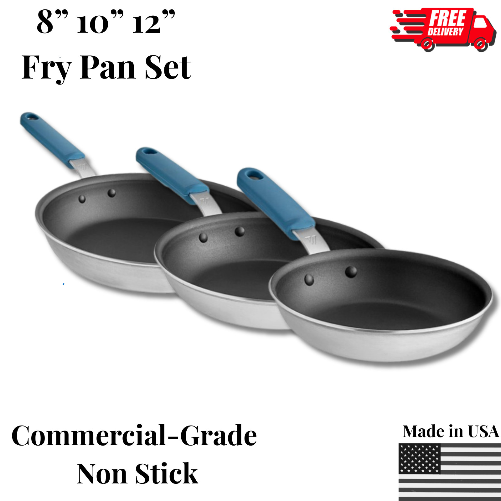 Vigor A3000 8″ 10″ 12″ Fry Pan Set Aluminum Non-Stick QuanTanium® Silicone Grip