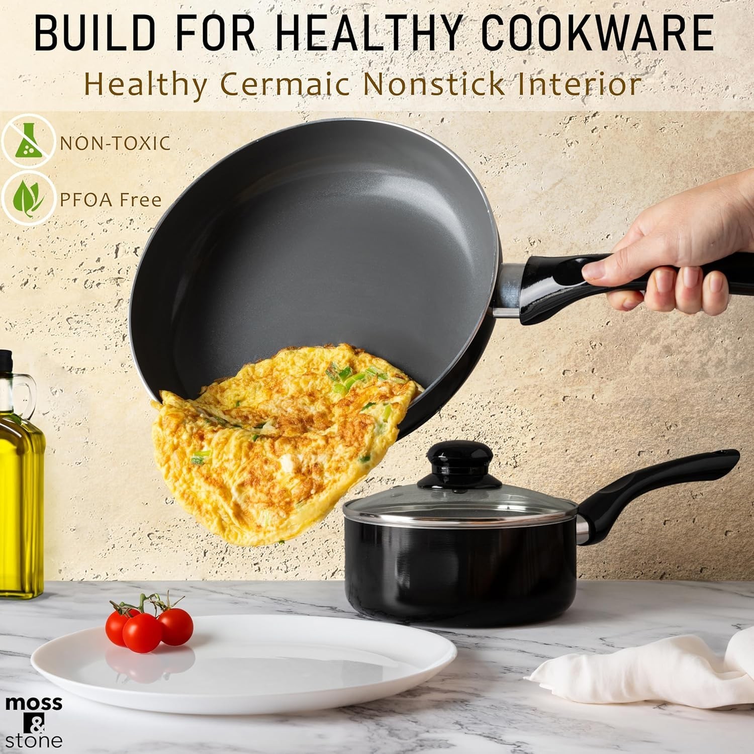 6 Pcs Black Nonstick Cookware Set, Pots And Pans Set Non stick With Glass Lid…