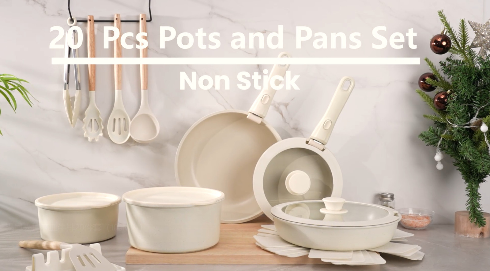Astercook 20 Piece Pots and Pans Set Non Stick, Cookware Set with Detachable Han